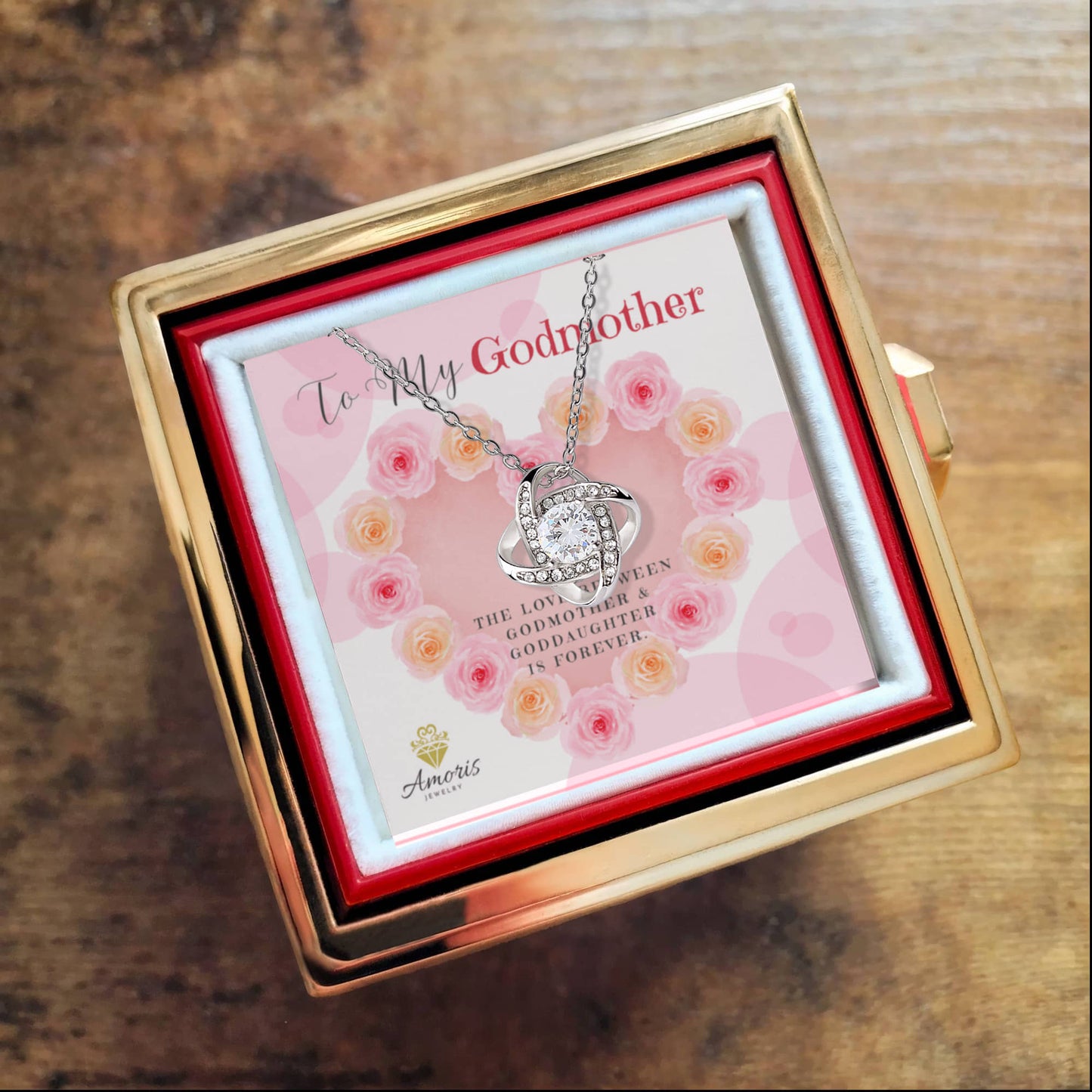 To My Godmother Love Knot Necklace with Eternal Rose Box
