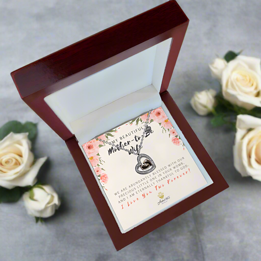 My Beautiful Mother-to-Be Wife Baby Feet Heart Necklace with Message Card