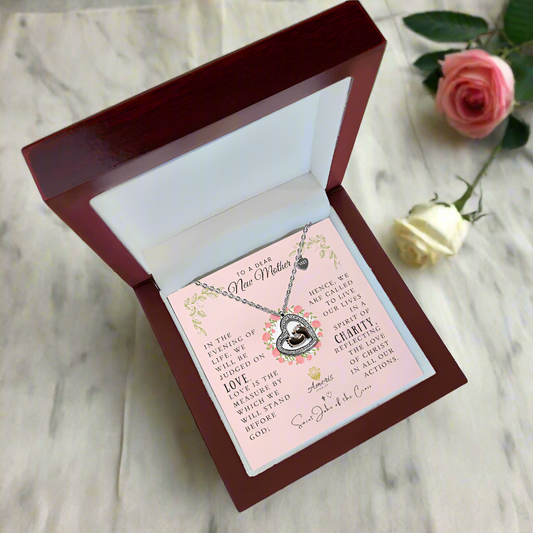 To a Dear New Mother Baby Feet Necklace with Saint John of the Cross Quote