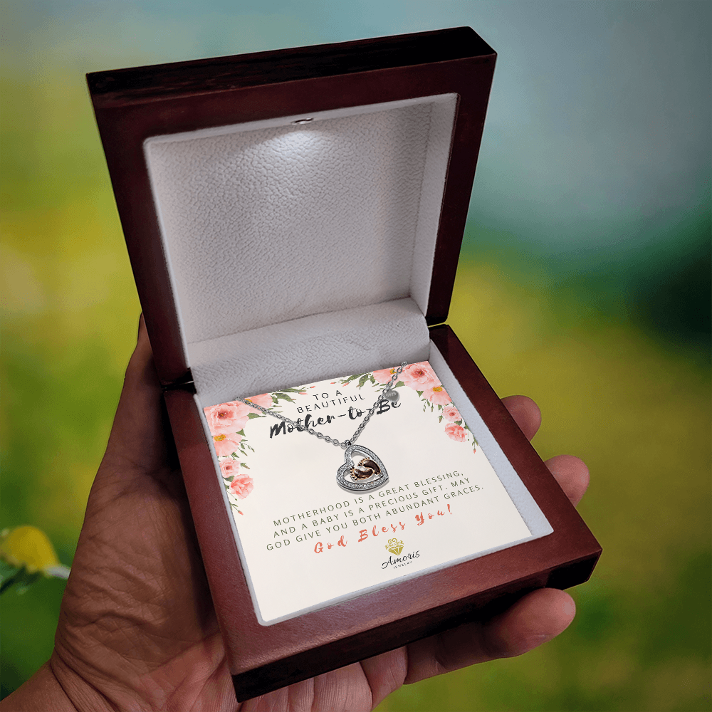 To a Beautiful Mother-to-Be Baby Feet Heart Necklace with Message Card