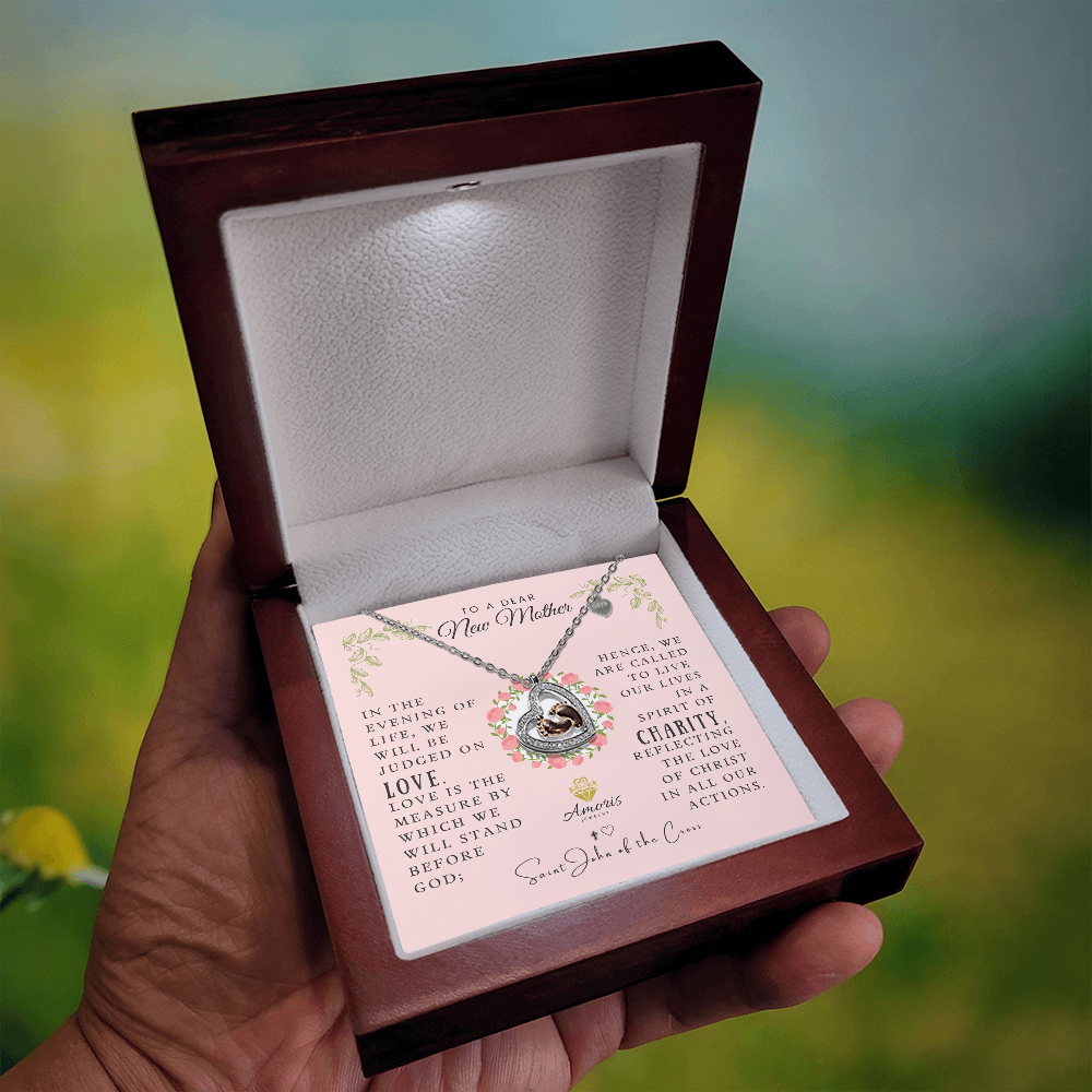 To a Dear New Mother Baby Feet Necklace with Saint John of the Cross Quote