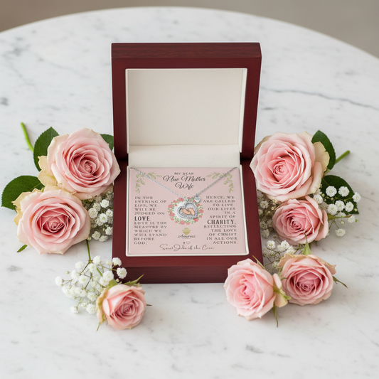 My Dear New Mother Wife Baby Feet Necklace with Saint John of the Cross Quote
