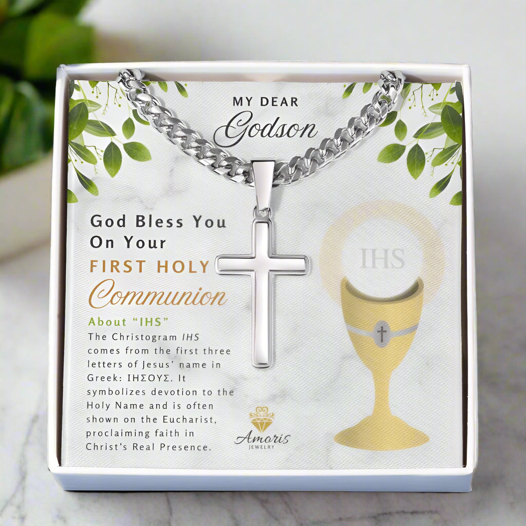 My Dear Godson First Holy Communion Personalized Cross Necklace