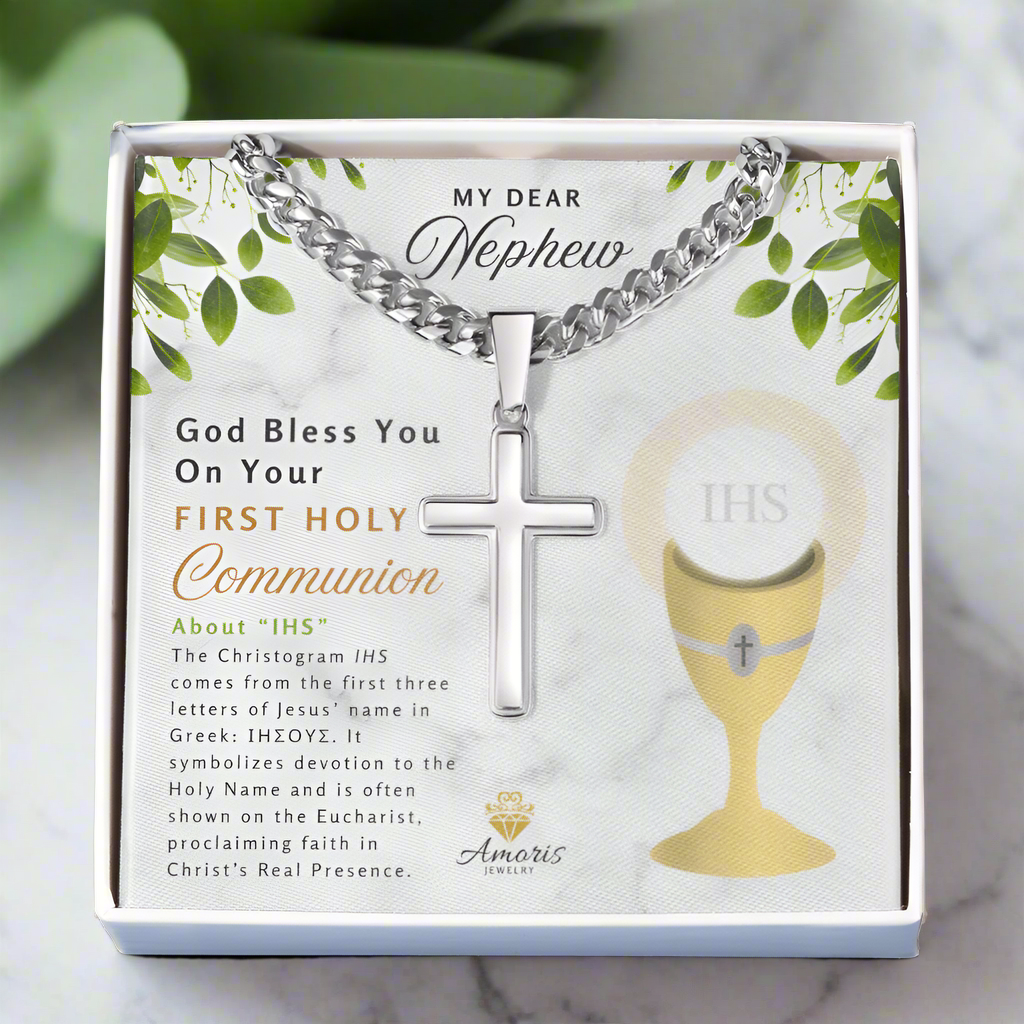 My Dear Nephew First Holy Communion Personalized Cross Necklace