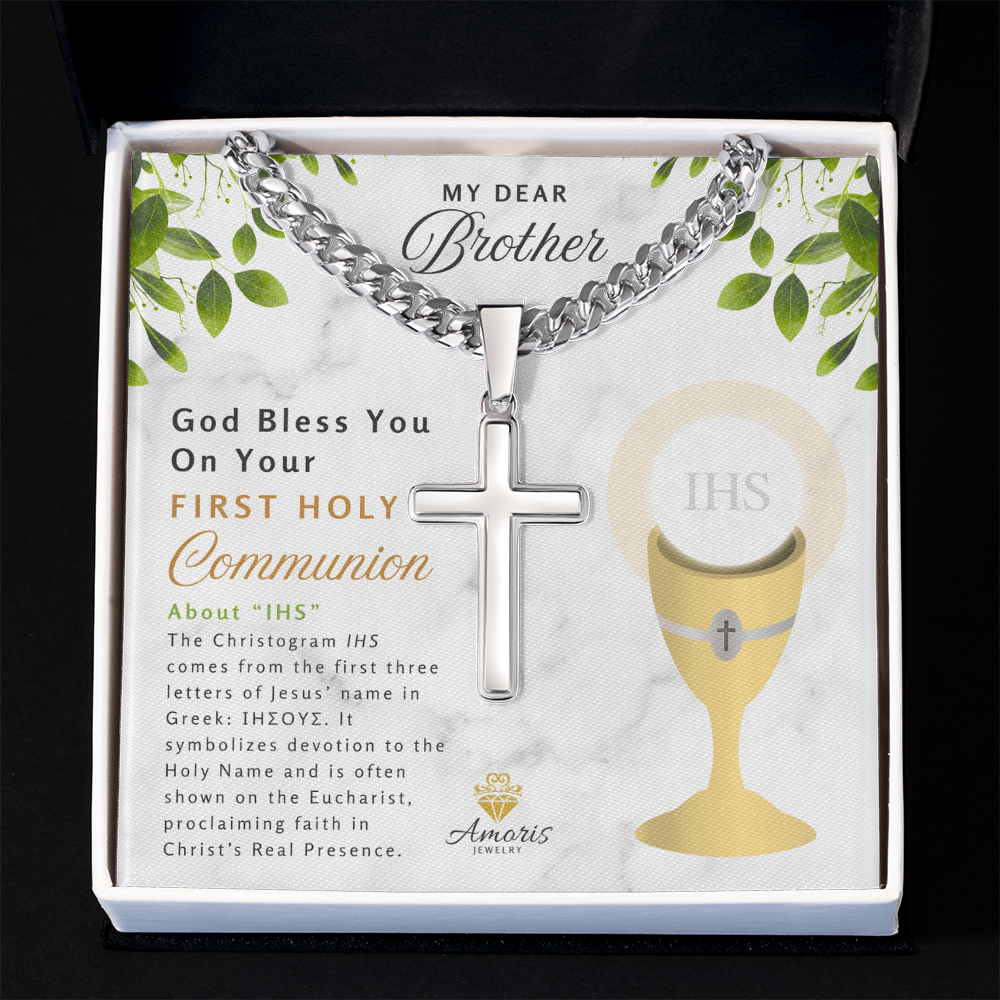 My Dear Brother First Holy Communion Personalized Cross Necklace