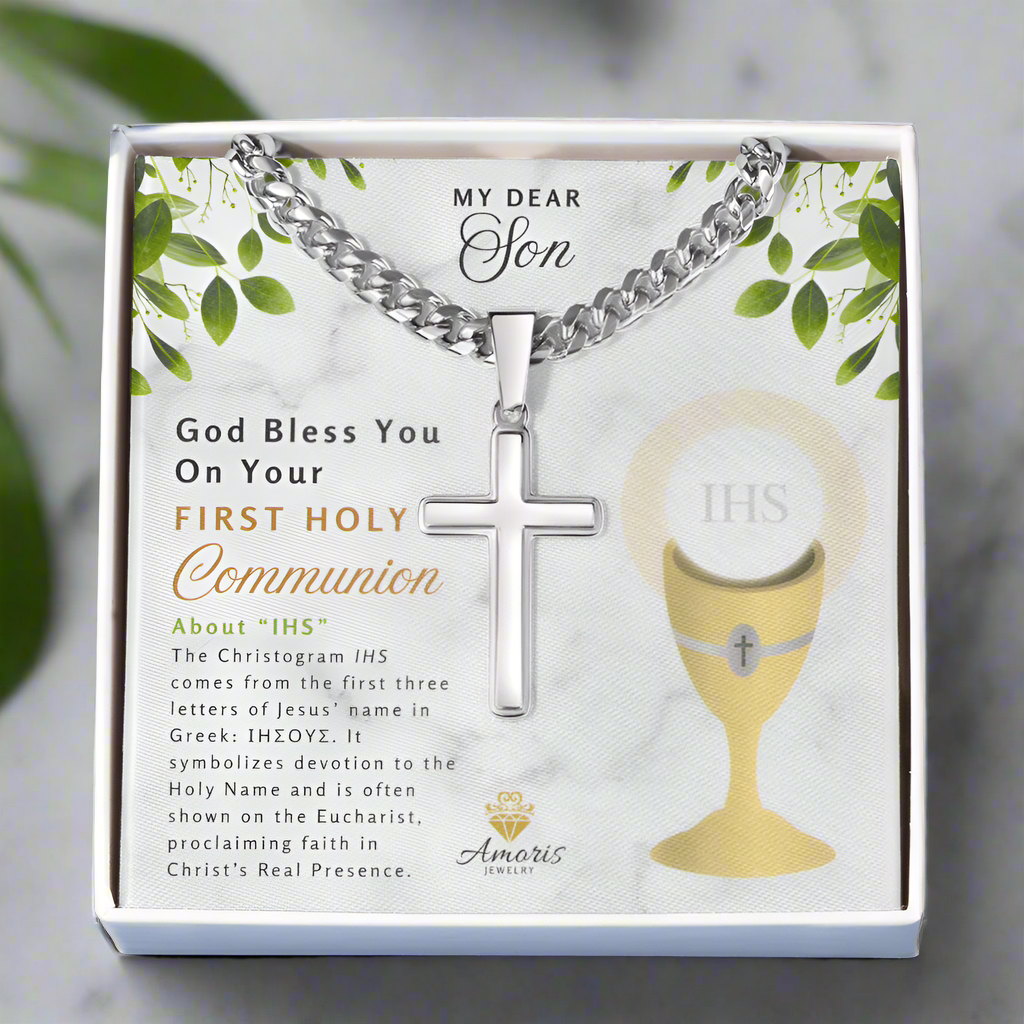 My Dear Son First Holy Communion Personalized Cross Necklace