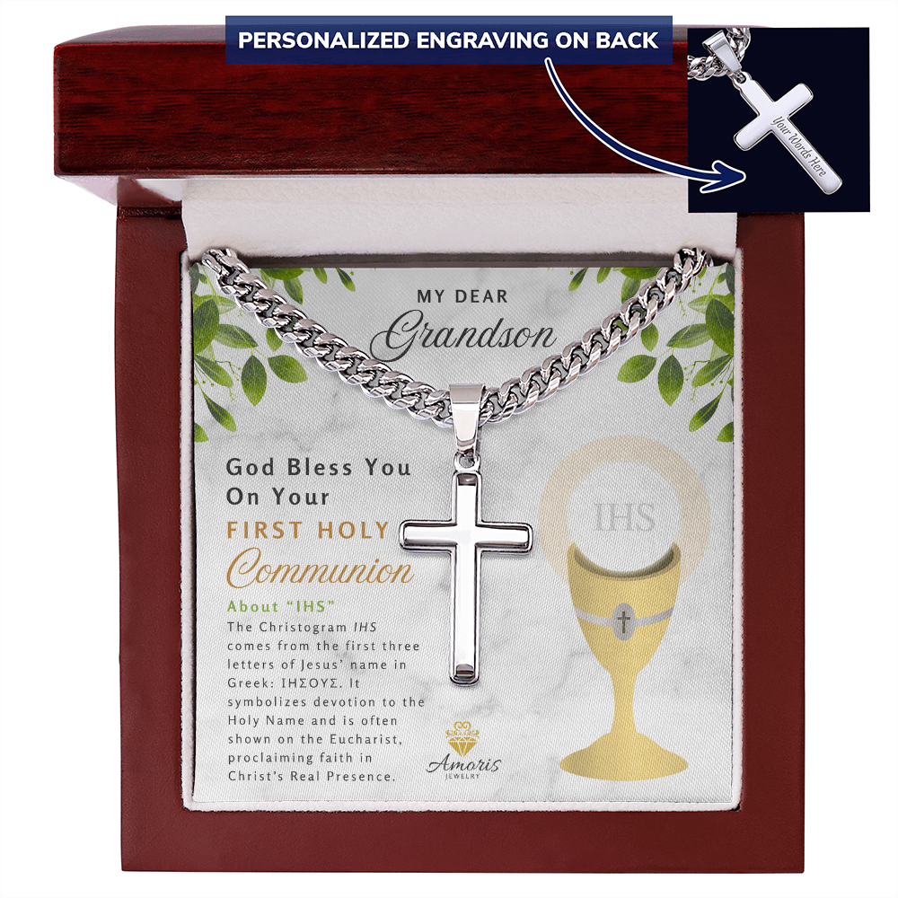 My Dear Grandson First Holy Communion Personalized Cross Necklace