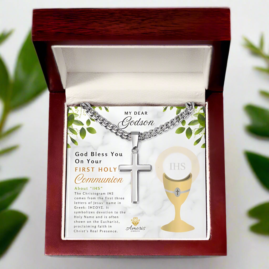 My Dear Godson First Holy Communion Personalized Cross Necklace