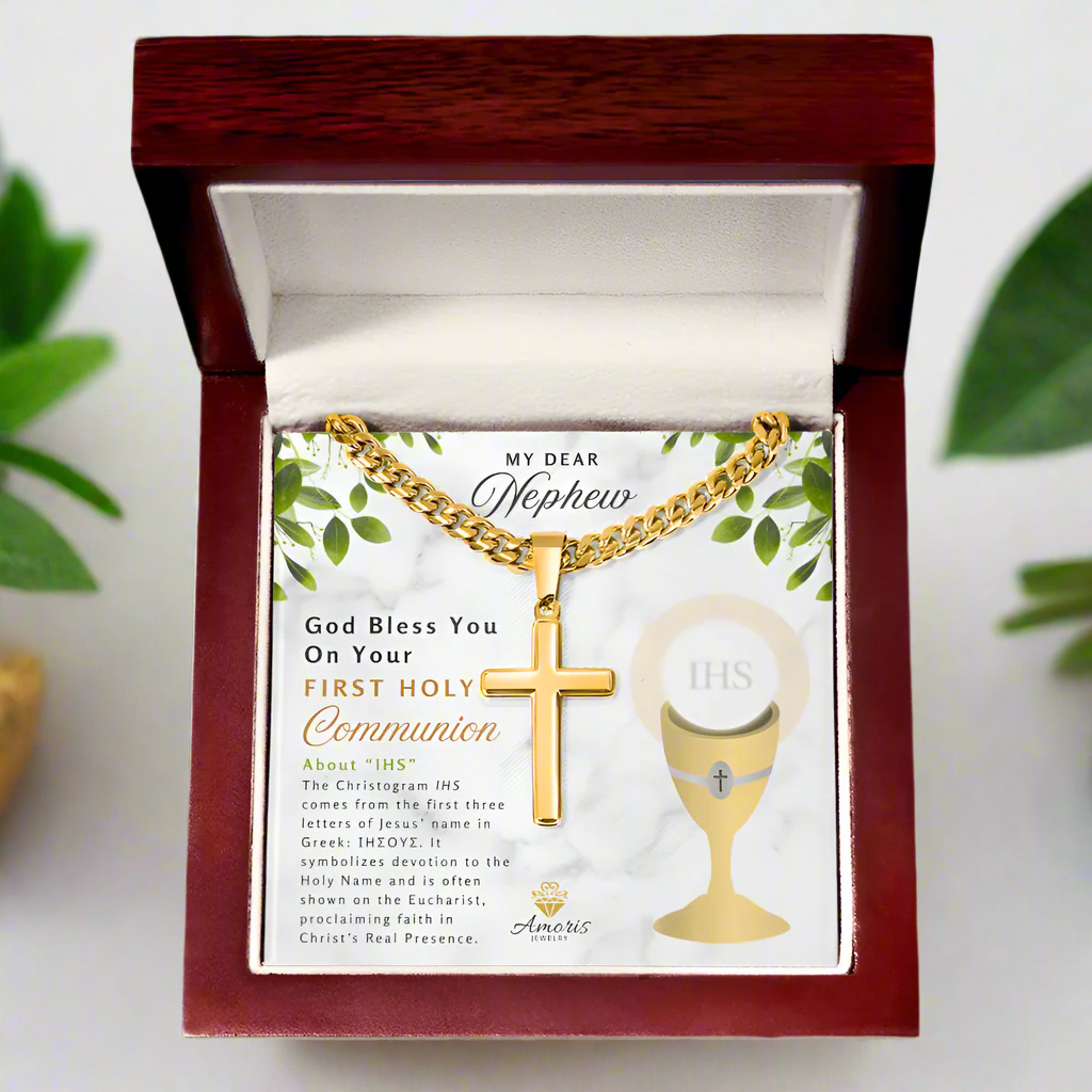 My Dear Nephew First Holy Communion Personalized Cross Necklace