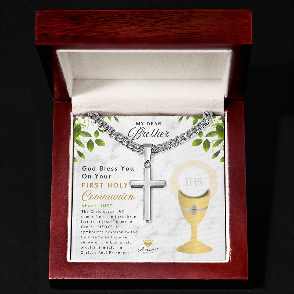My Dear Brother First Holy Communion Personalized Cross Necklace