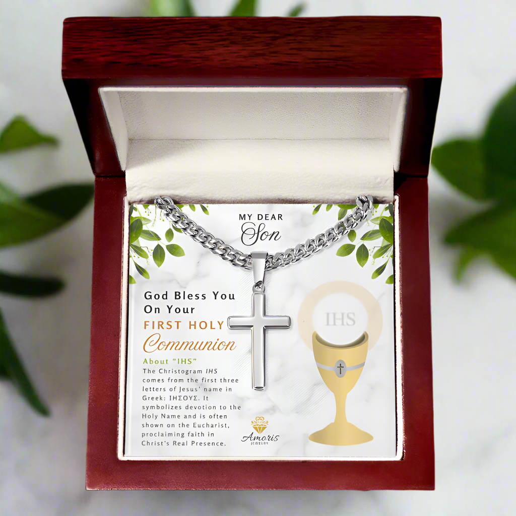 My Dear Son First Holy Communion Personalized Cross Necklace