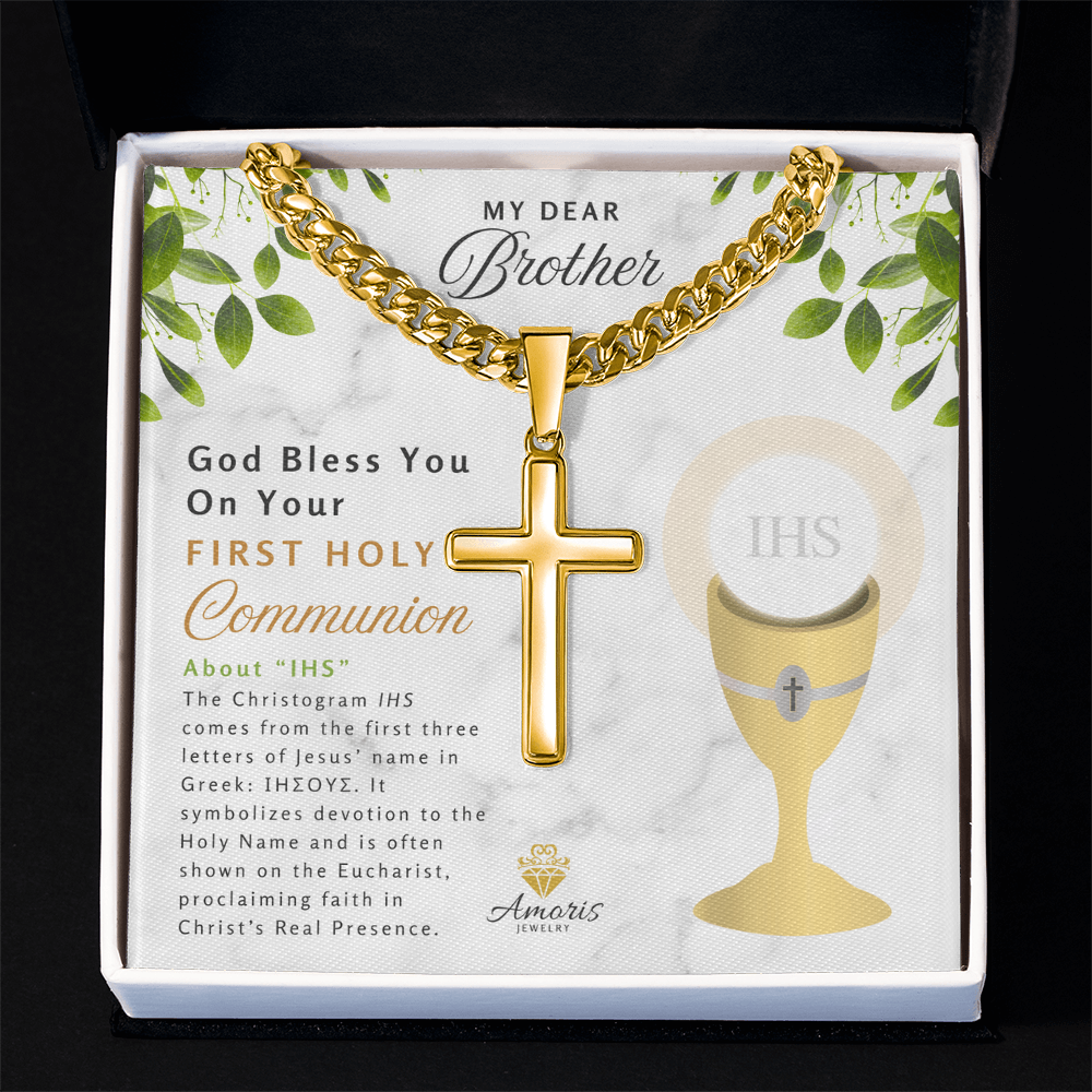 My Dear Brother First Holy Communion Personalized Cross Necklace