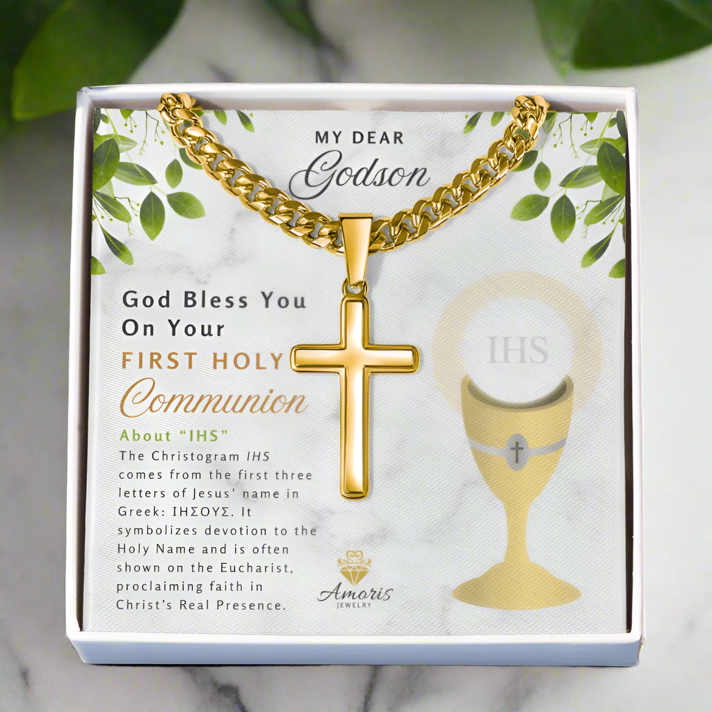 My Dear Godson First Holy Communion Personalized Cross Necklace