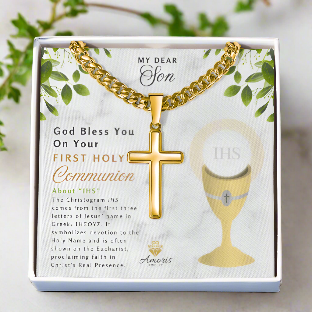 My Dear Son First Holy Communion Personalized Cross Necklace