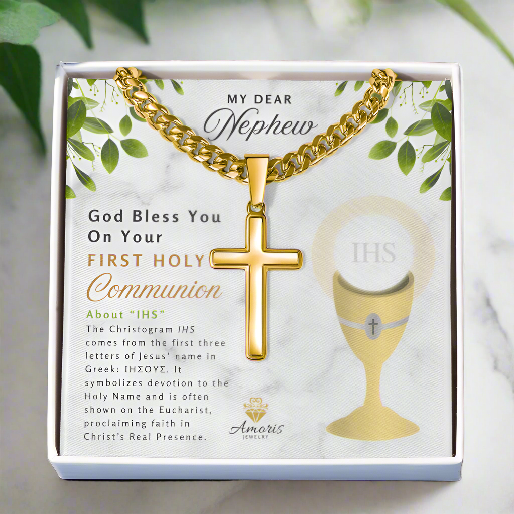 My Dear Nephew First Holy Communion Personalized Cross Necklace