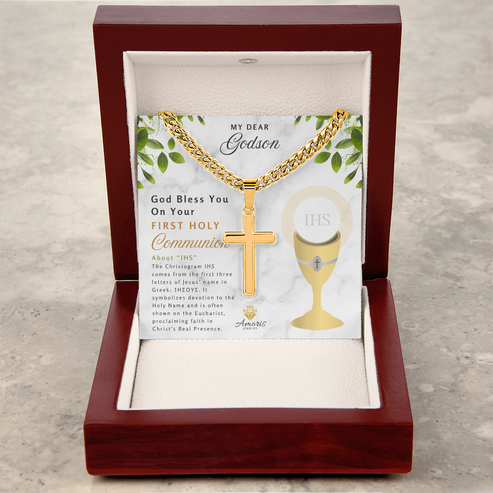My Dear Godson First Holy Communion Personalized Cross Necklace