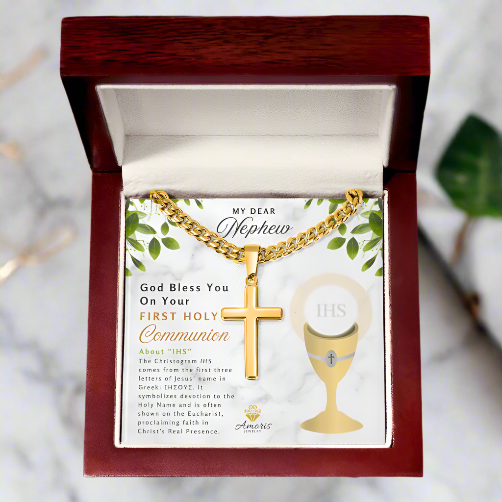 My Dear Nephew First Holy Communion Personalized Cross Necklace