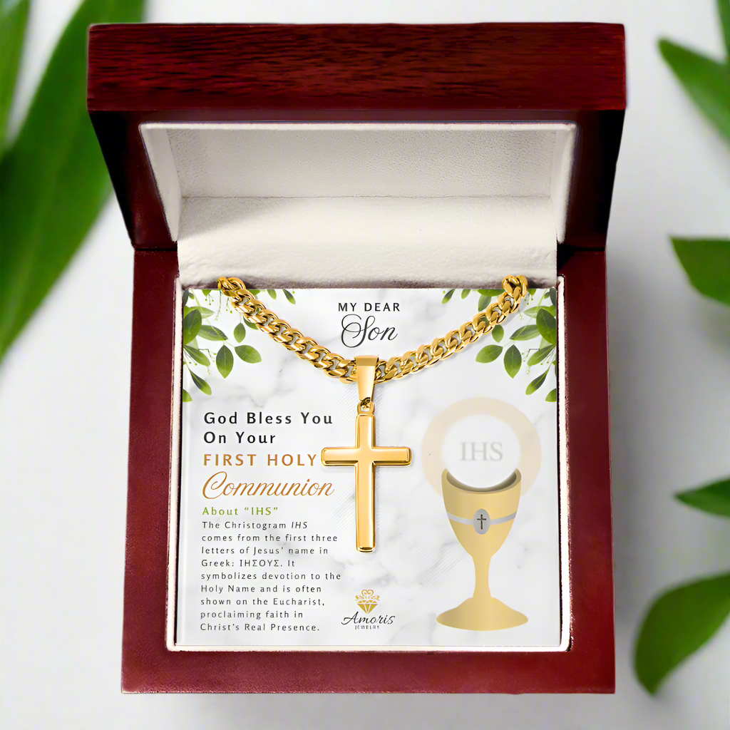 My Dear Son First Holy Communion Personalized Cross Necklace