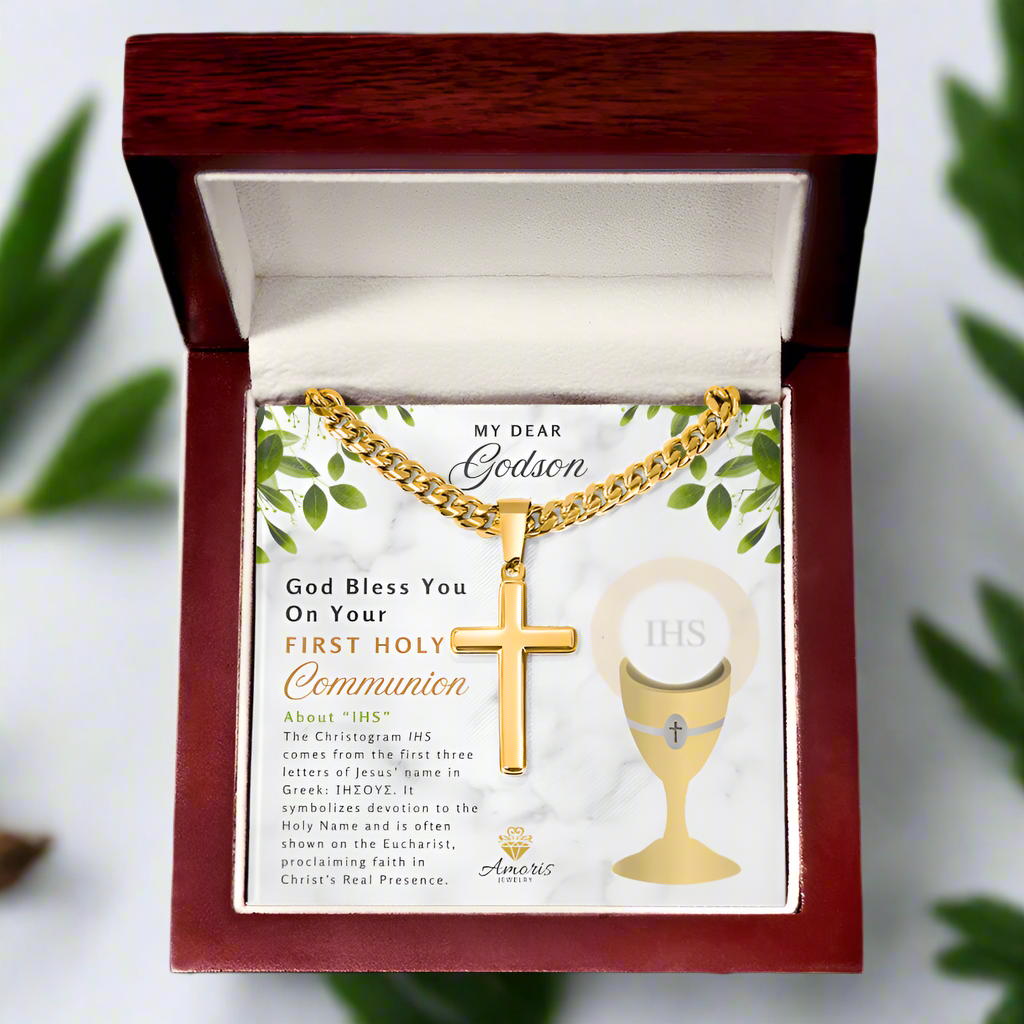 My Dear Godson First Holy Communion Personalized Cross Necklace