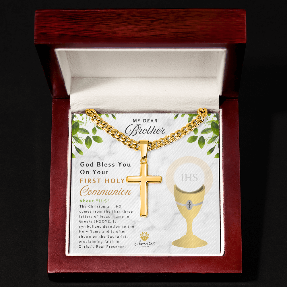 My Dear Brother First Holy Communion Personalized Cross Necklace