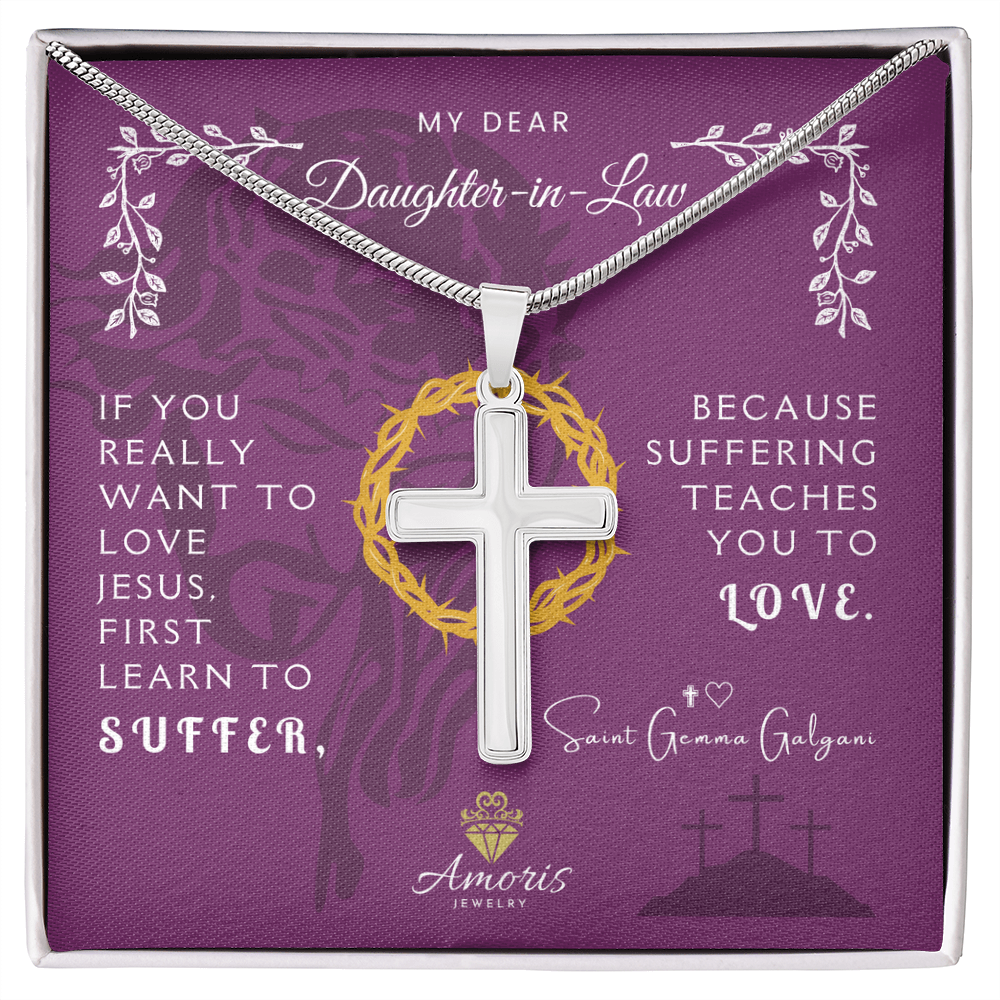 My Dear Daughter-in-Law Cross Necklace with Saint Gemma Galgani Quote