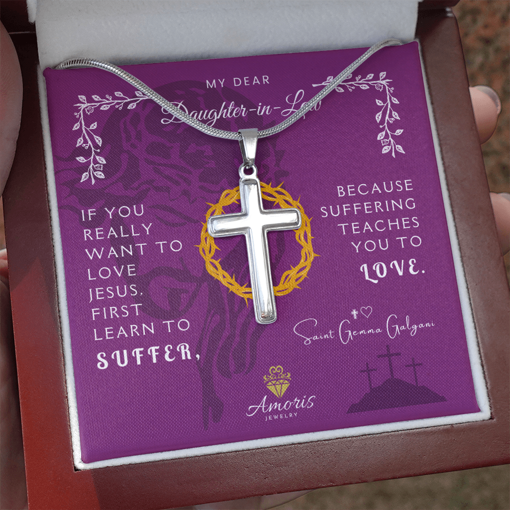 My Dear Daughter-in-Law Cross Necklace with Saint Gemma Galgani Quote