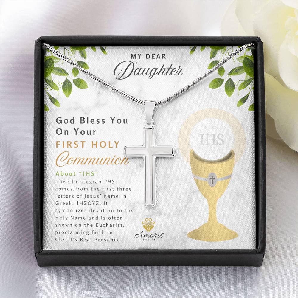 Daughter First Holy Communion Personalized Cross Necklace