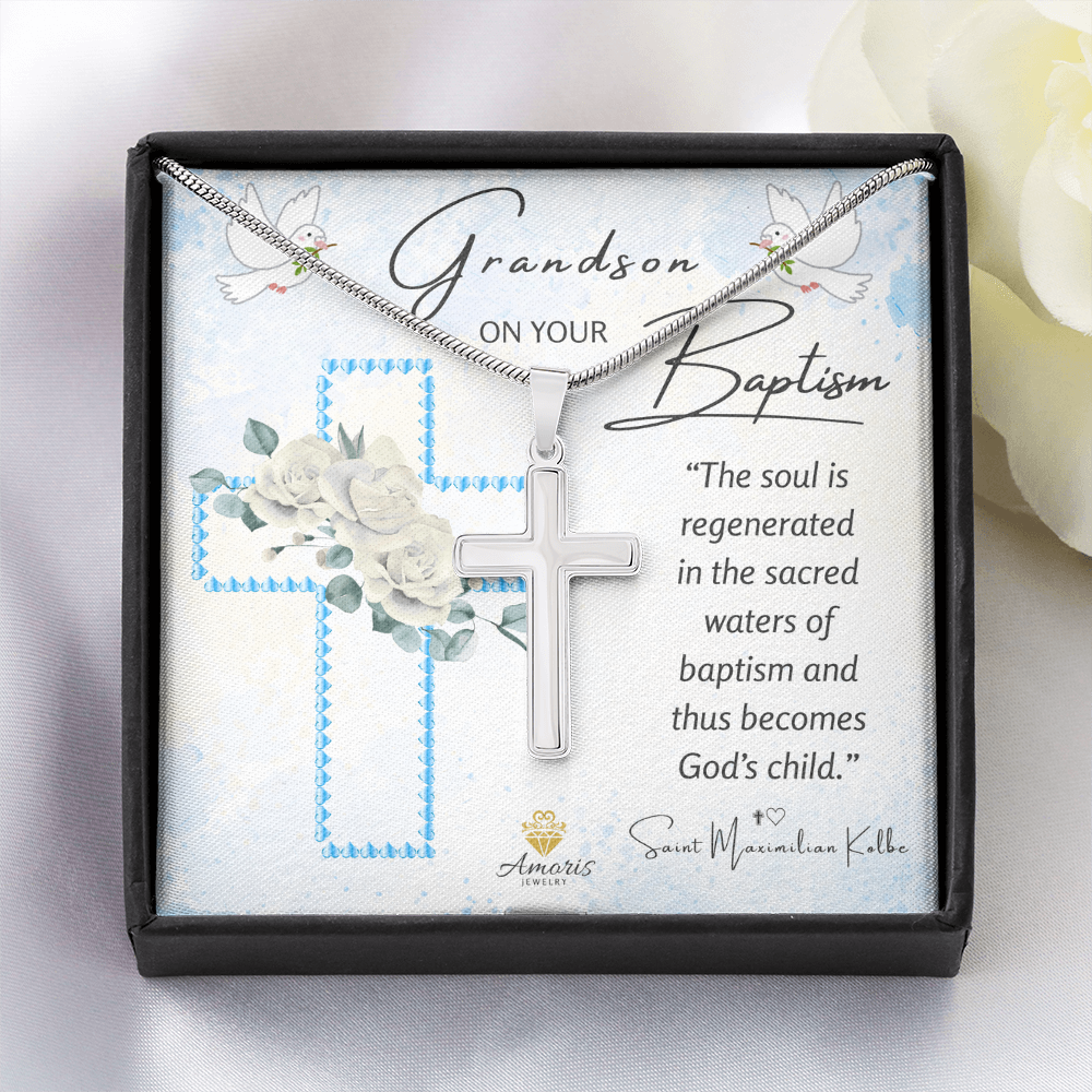 Grandson On Your Baptism Personalized Cross Necklace