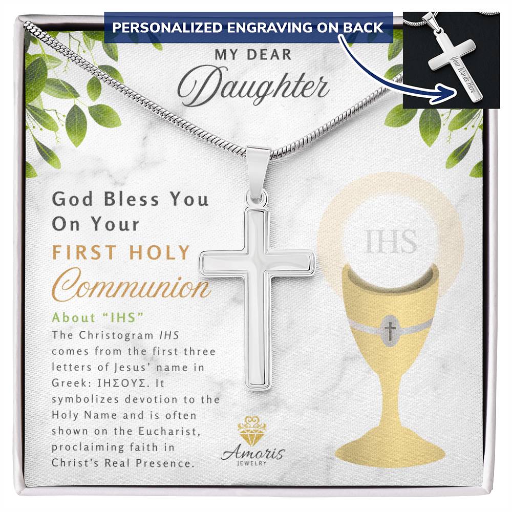 Daughter First Holy Communion Personalized Cross Necklace