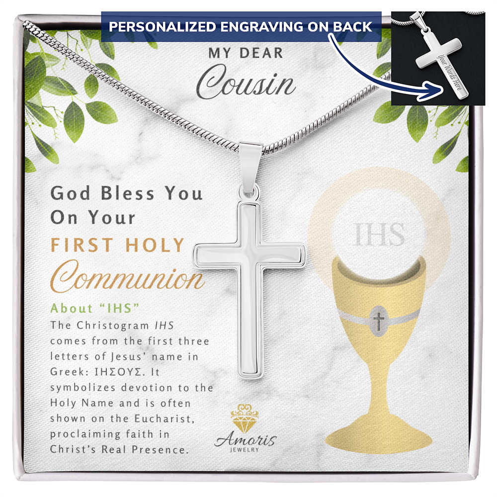 Cousin First Holy Communion Personalized Cross Necklace