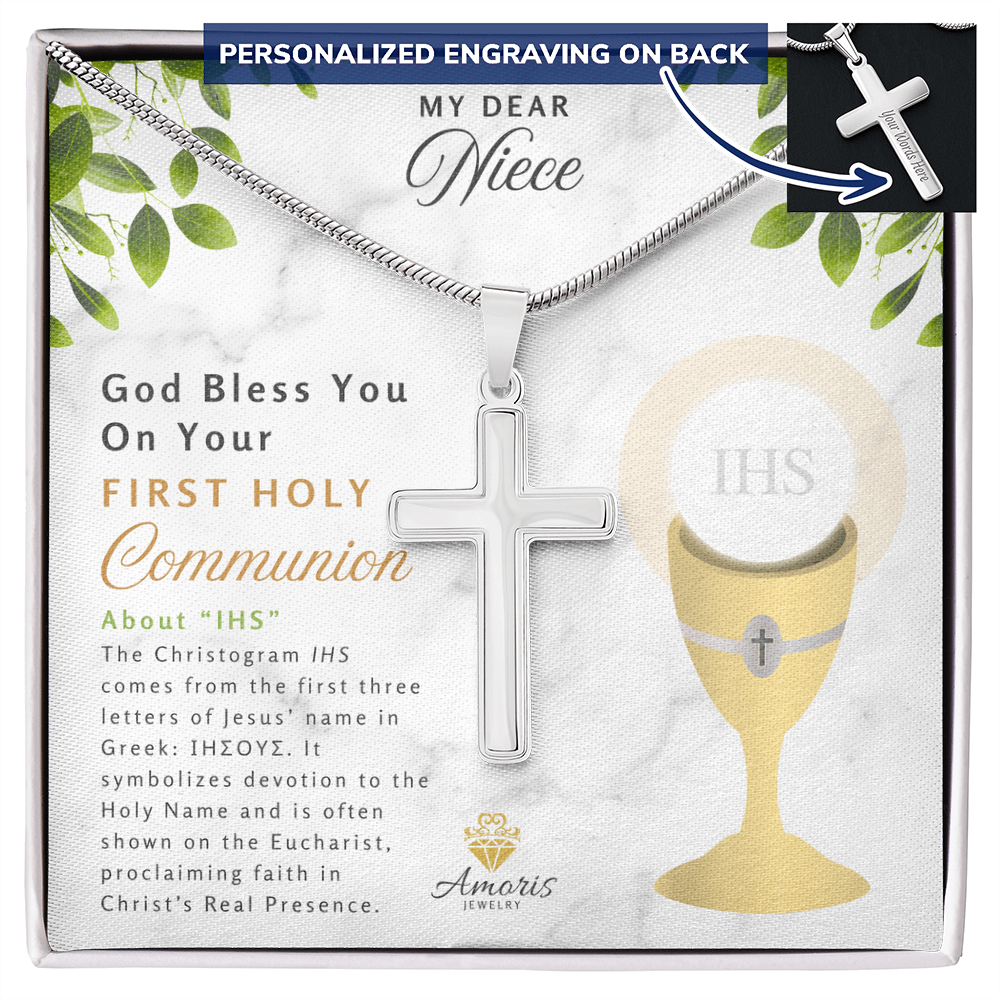 Niece First Holy Communion Personalized Cross Necklace