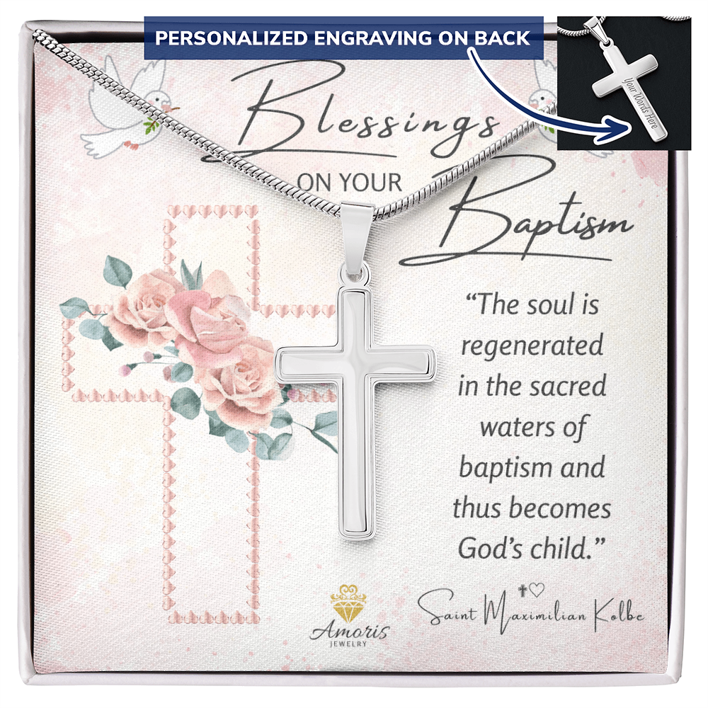 Blessings On Your Baptism Personalized Cross Necklace for Girls
