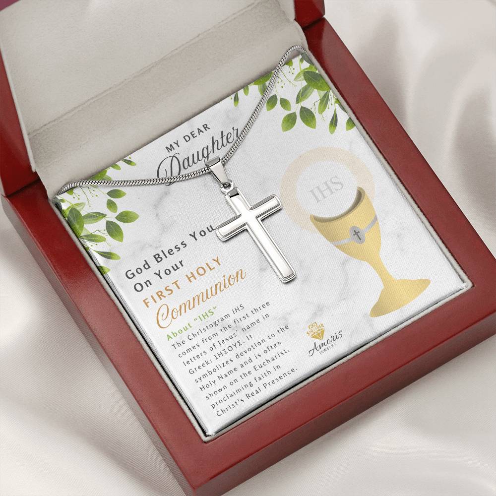 Daughter First Holy Communion Personalized Cross Necklace