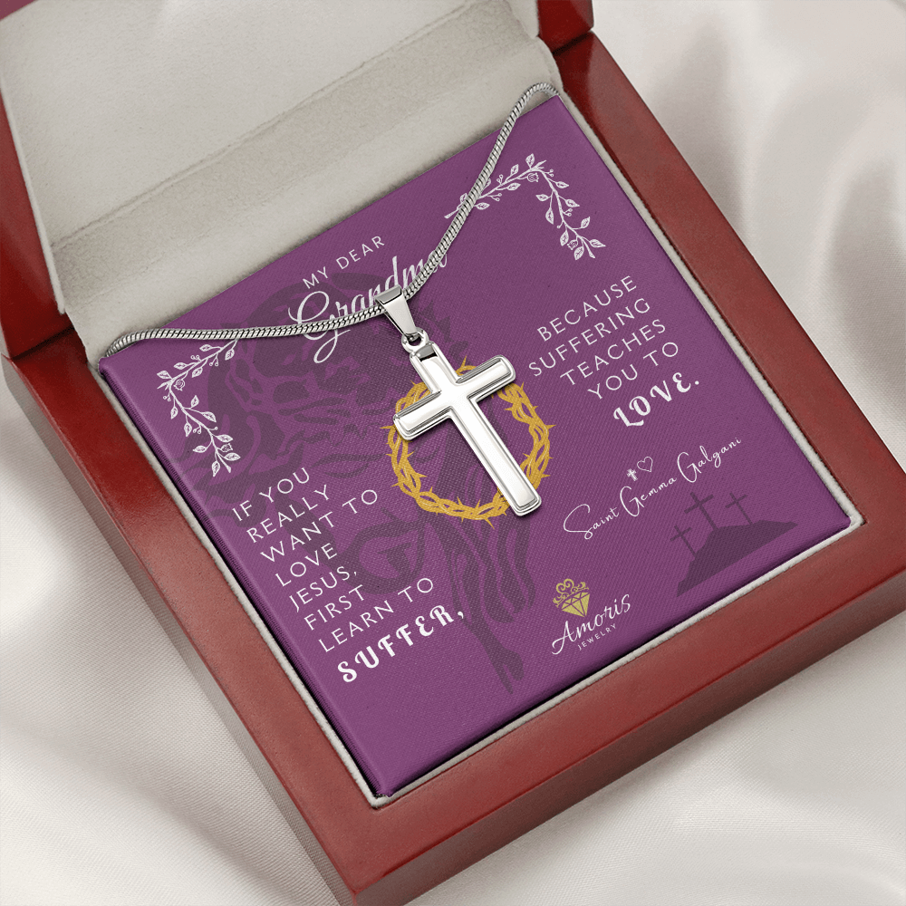 My Dear Grandma Personalized Cross Necklace with Saint Gemma Galgani Quote