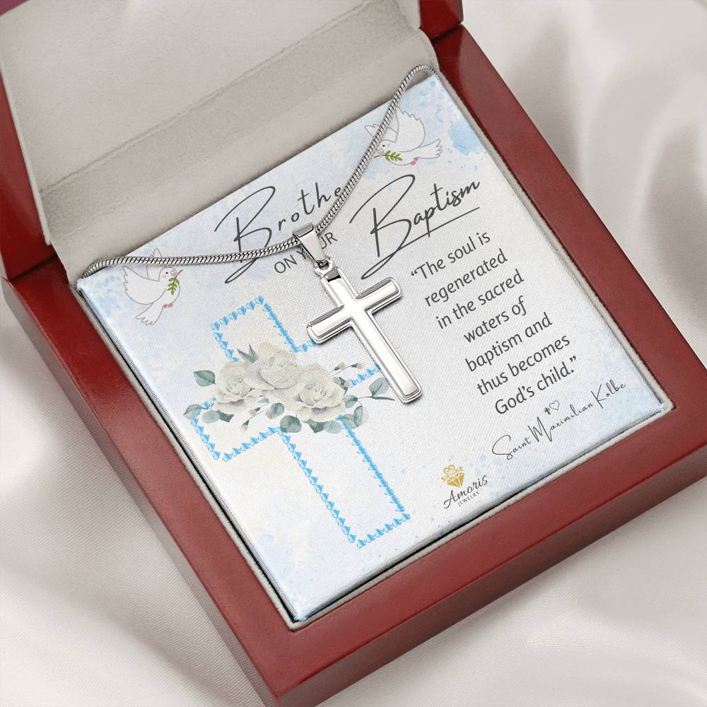 Brother On Your Baptism Personalized Cross Necklace