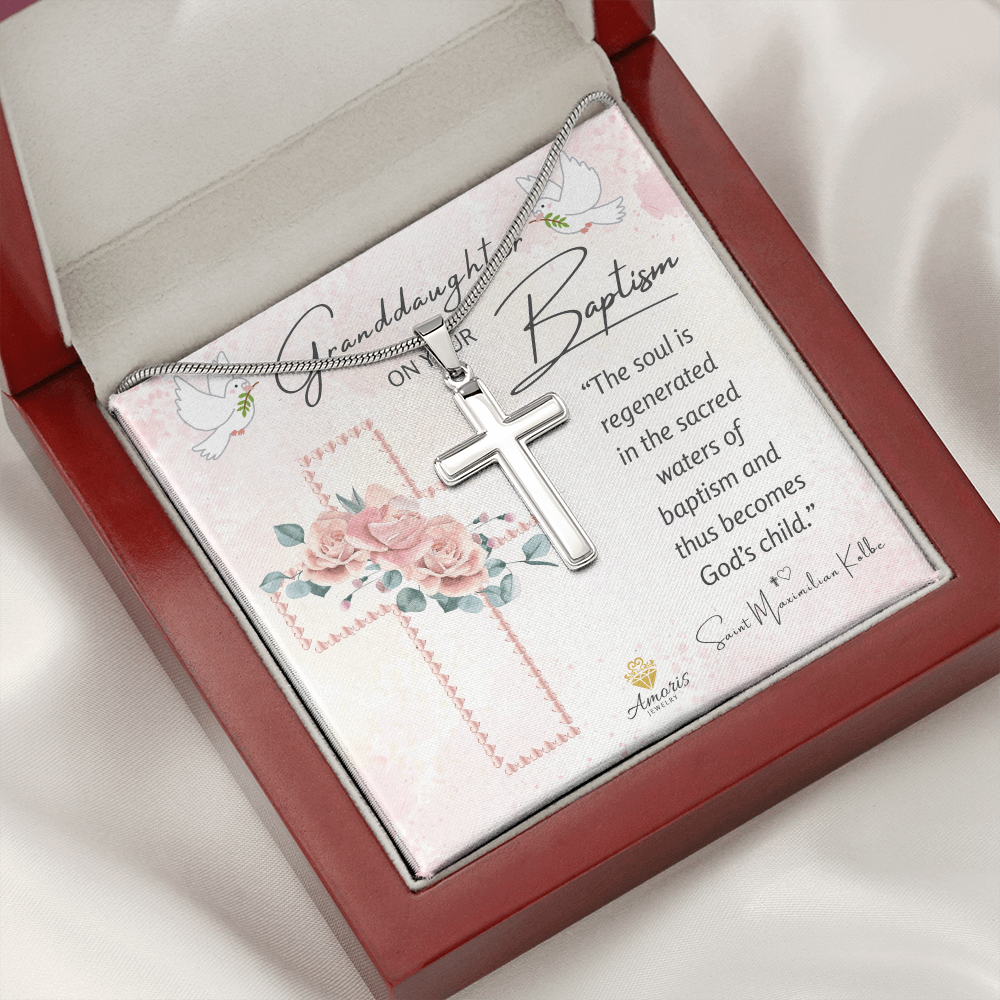 Granddaughter On Your Baptism Personalized Cross Necklace