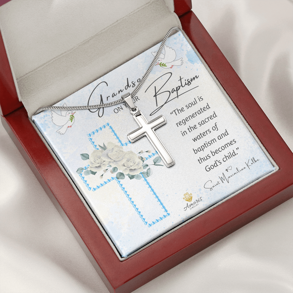 Grandson On Your Baptism Personalized Cross Necklace