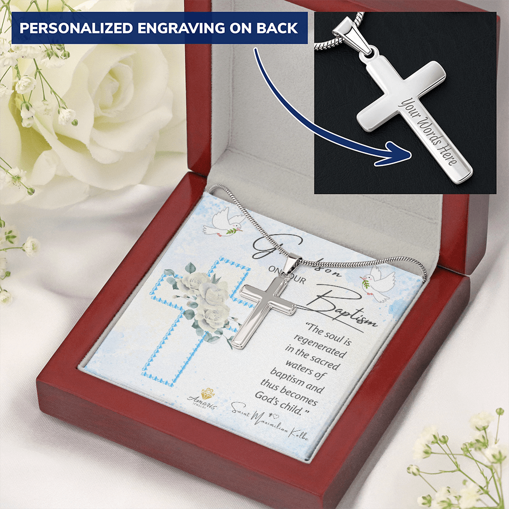 Grandson On Your Baptism Personalized Cross Necklace