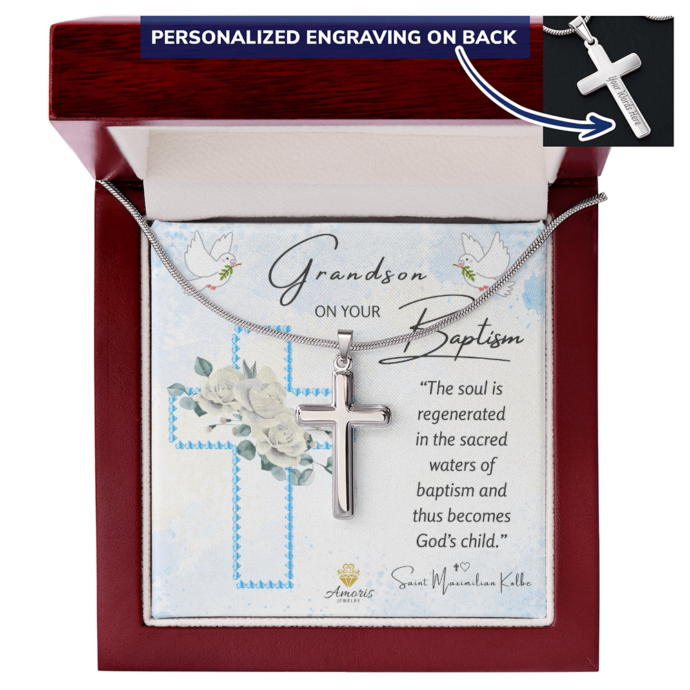 Grandson On Your Baptism Personalized Cross Necklace
