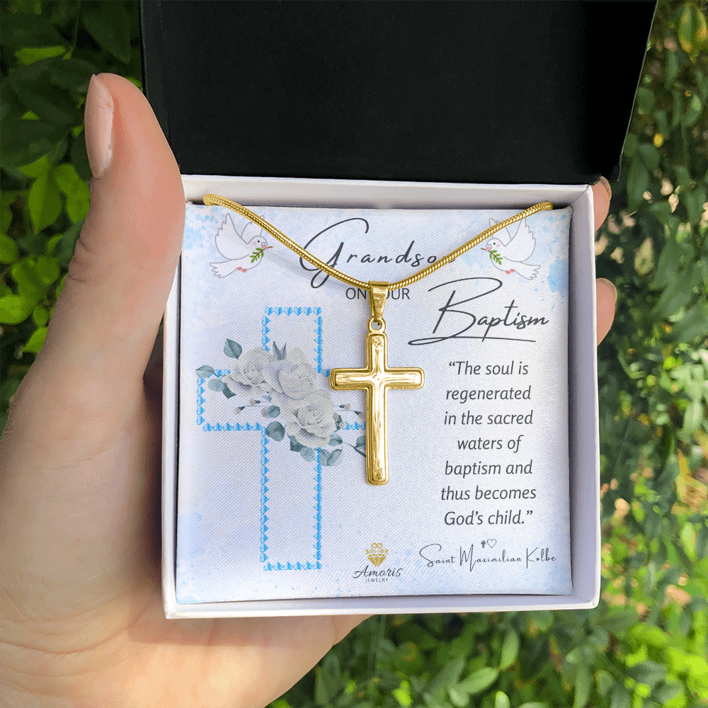 Grandson On Your Baptism Personalized Cross Necklace