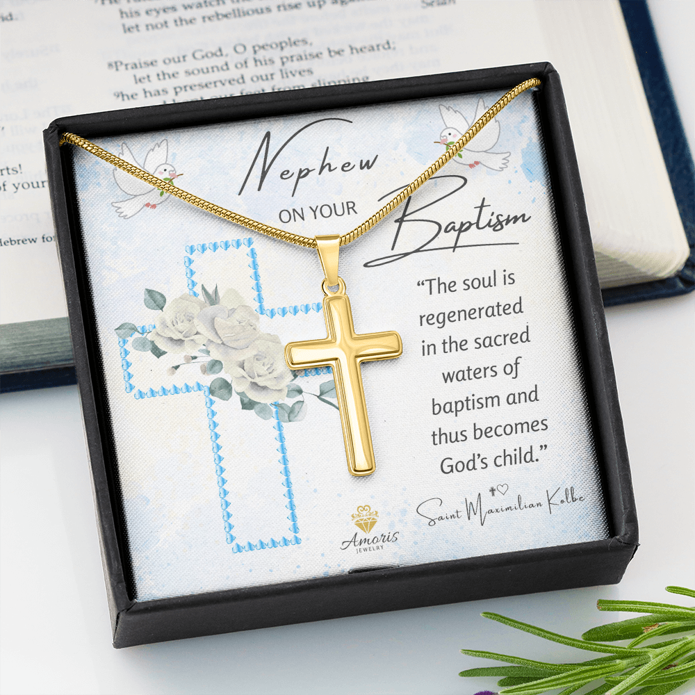 Nephew On Your Baptism Personalized Cross Necklace