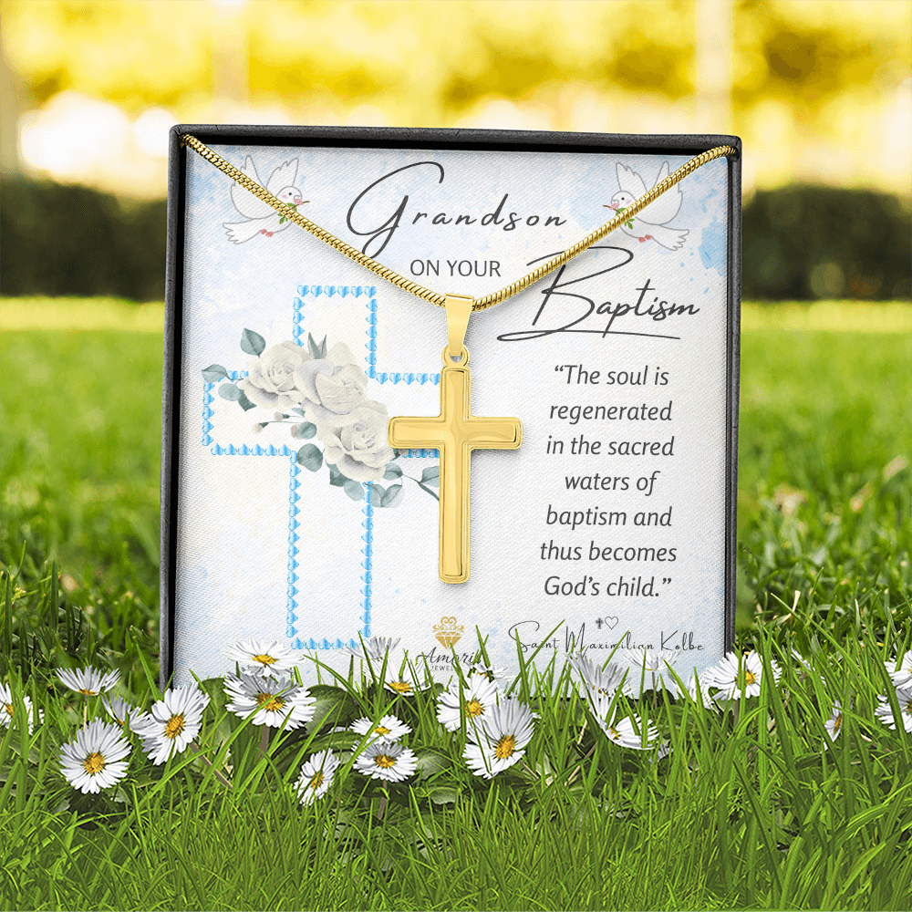 Grandson On Your Baptism Personalized Cross Necklace