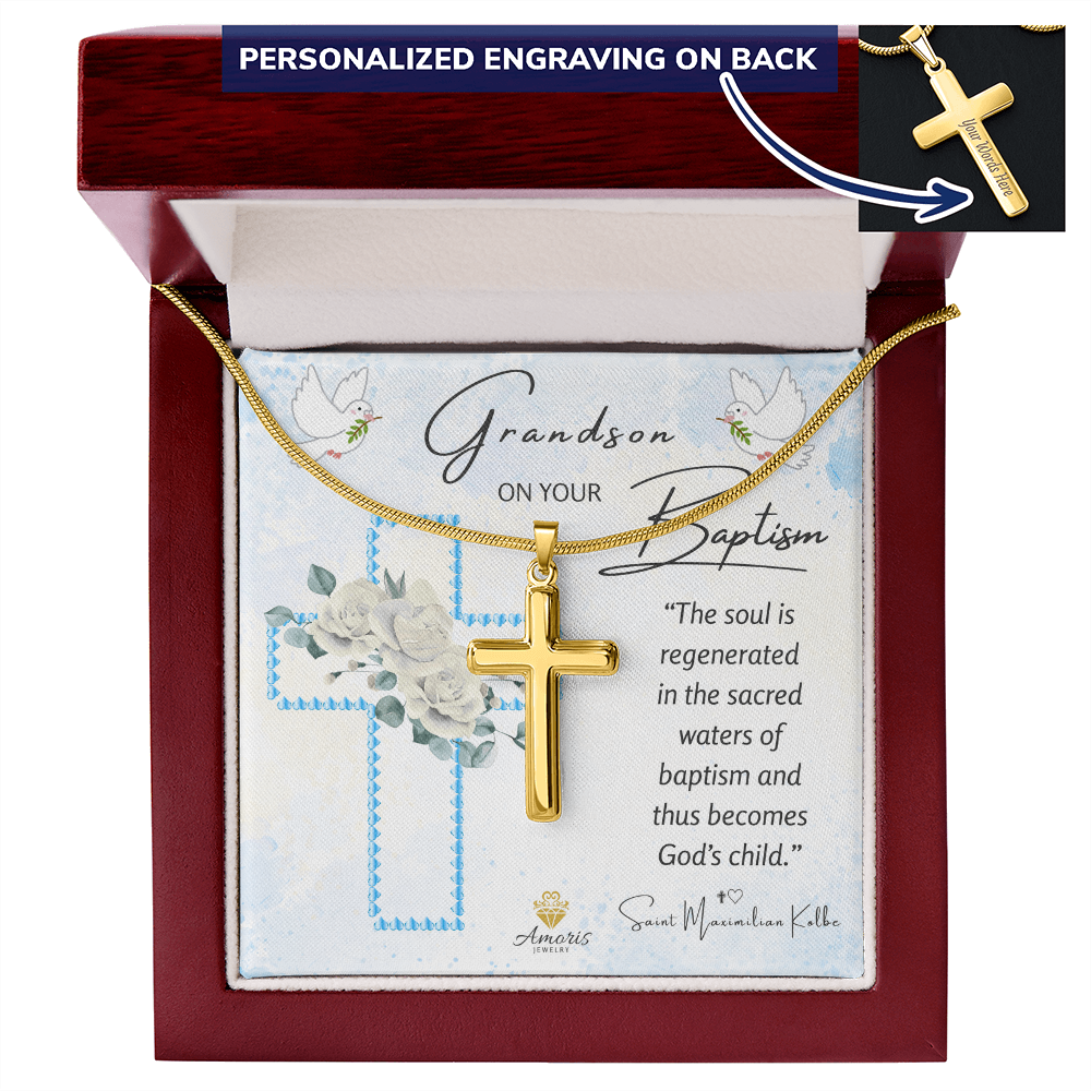 Grandson On Your Baptism Personalized Cross Necklace