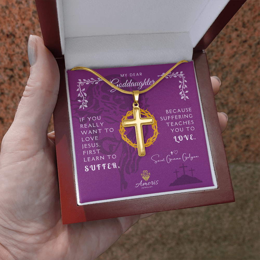 My Dear Goddaughter Personalized Cross Necklace with Saint Gemma Galgani Quote