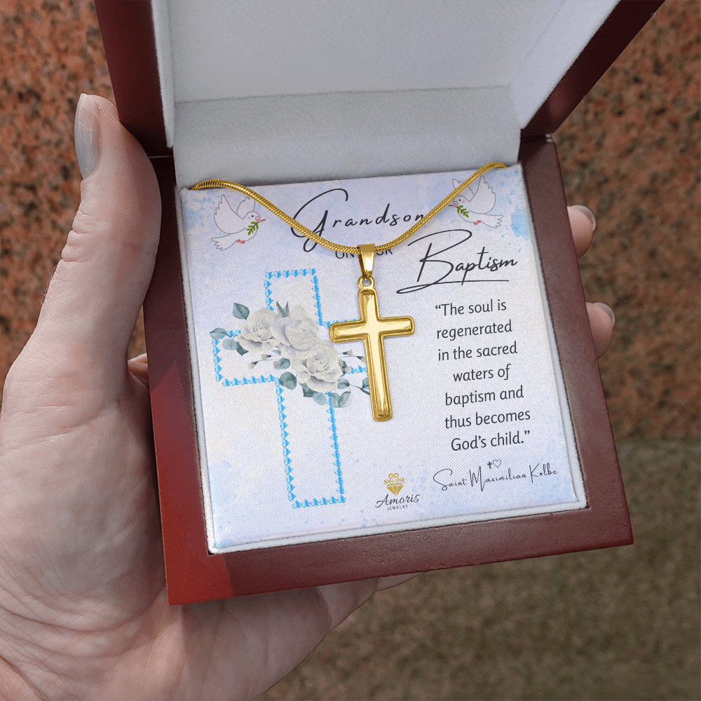 Grandson On Your Baptism Personalized Cross Necklace