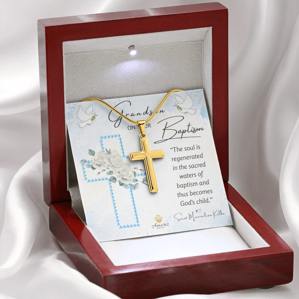 Grandson On Your Baptism Personalized Cross Necklace