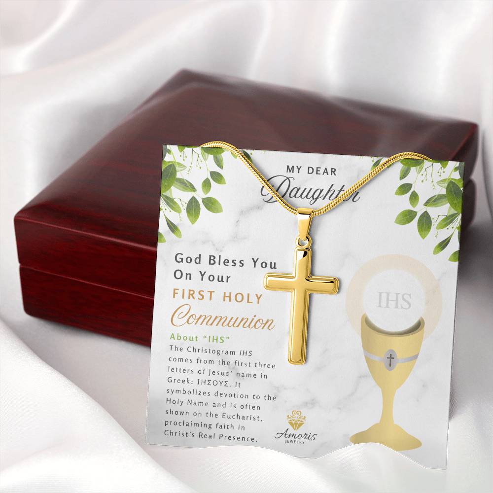 Daughter First Holy Communion Personalized Cross Necklace