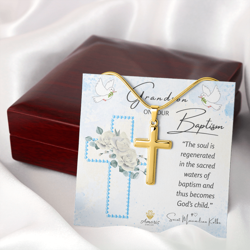 Grandson On Your Baptism Personalized Cross Necklace