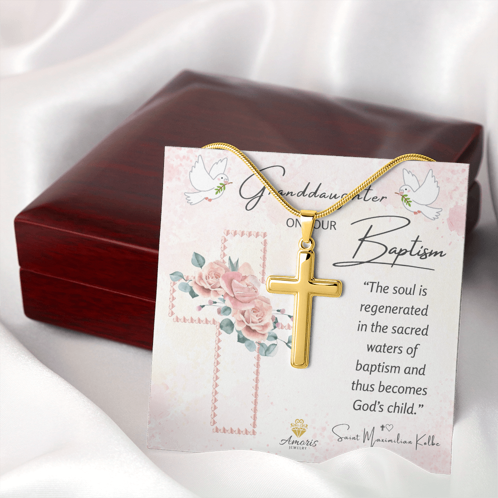 Granddaughter On Your Baptism Personalized Cross Necklace