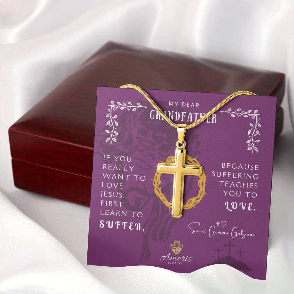 My Dear Grandfather Personalized Cross Necklace with Saint Gemma Galgani Quote